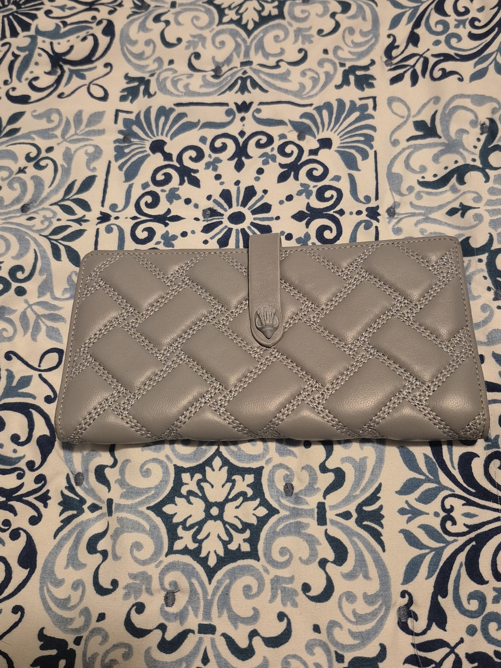 Kurt Geiger Quilted Basketweave Strap Wallet in Light Gray